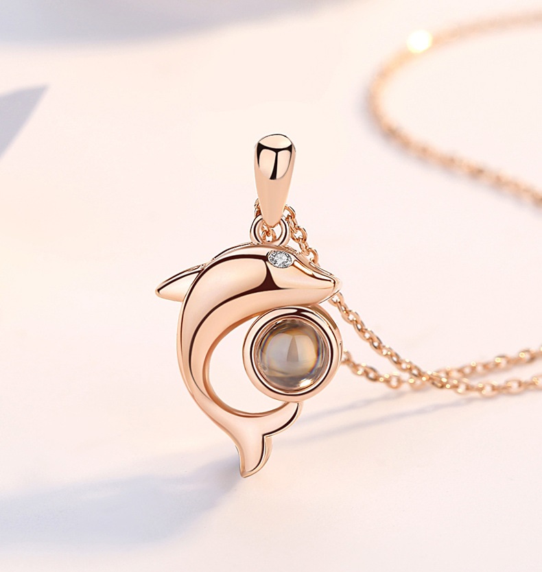 100 Languages Projection Necklace Engraved  " I LOVE YOU" Dolphin Necklace Valentines Day Gifts For Her-Jessemade AU