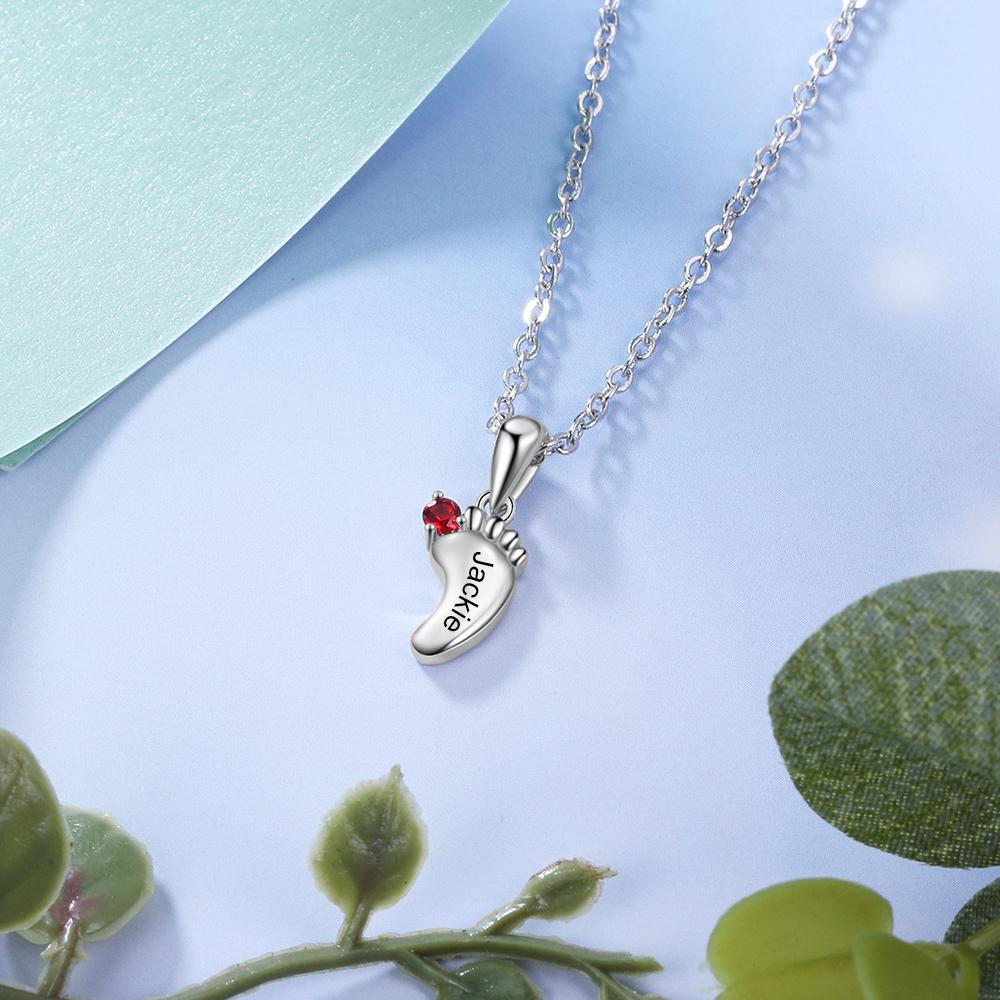 Baby Feet Necklace Custom 1 Birthstone Family Gifts Set for Mum-Jessemade AU