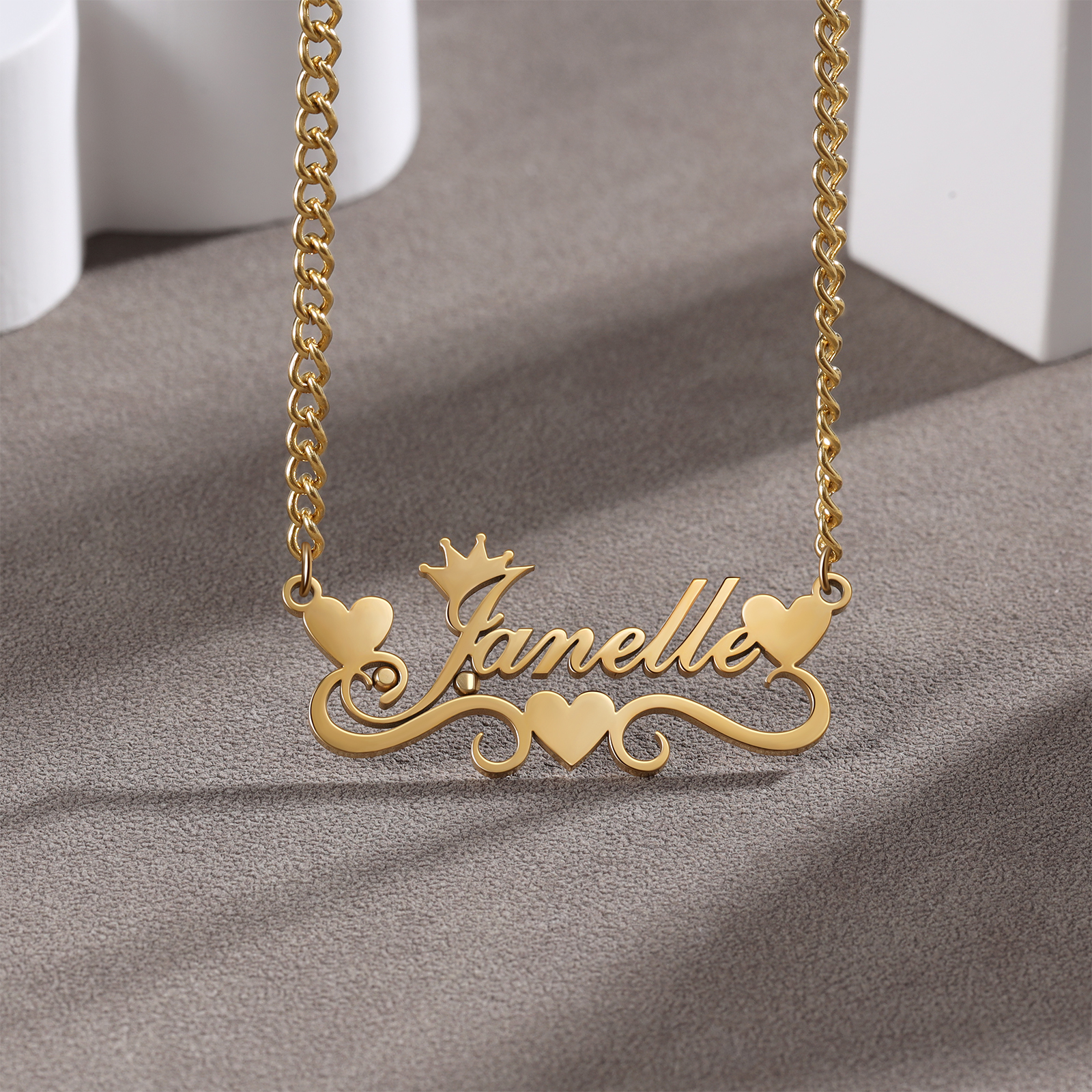 Crown Name Necklace Personalised One Name 925 Sterling Silver Hearts Necklace-Jessemade AU