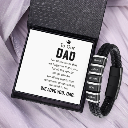 5 Names - Men's Leather Bracelet Custom Names Beaded Bracelet Adjustable Personalised Gift for Him-Jessemade AU