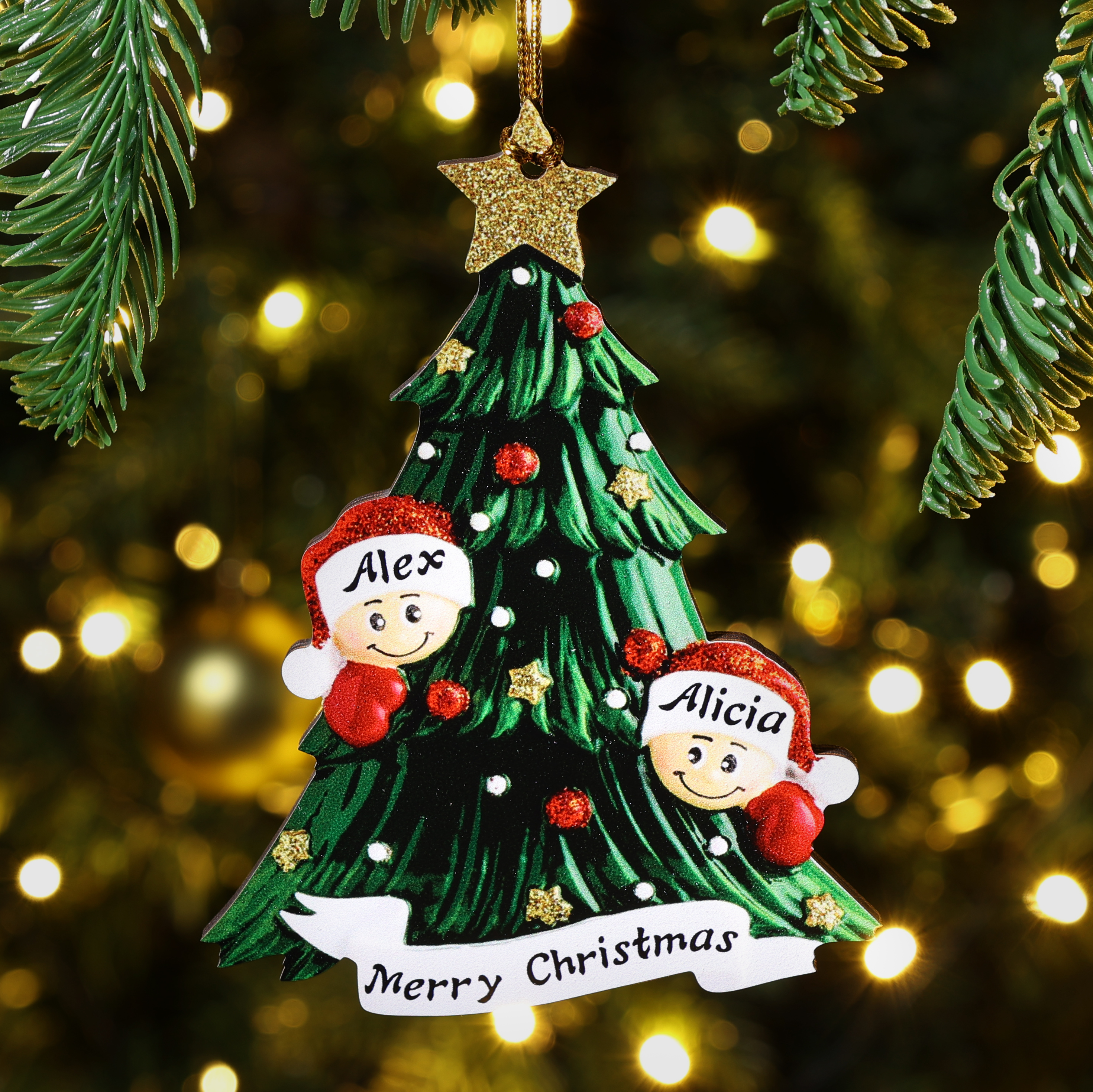 Personalised Family Christmas Tree Ornament Mug Set Custom 2 Names Gifts For Family