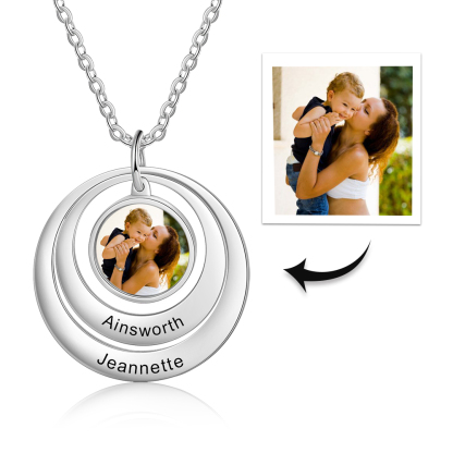 Personalised Family Circles Necklace Engraved 2 Names Photo Necklace Gifts for Her-Jessemade AU