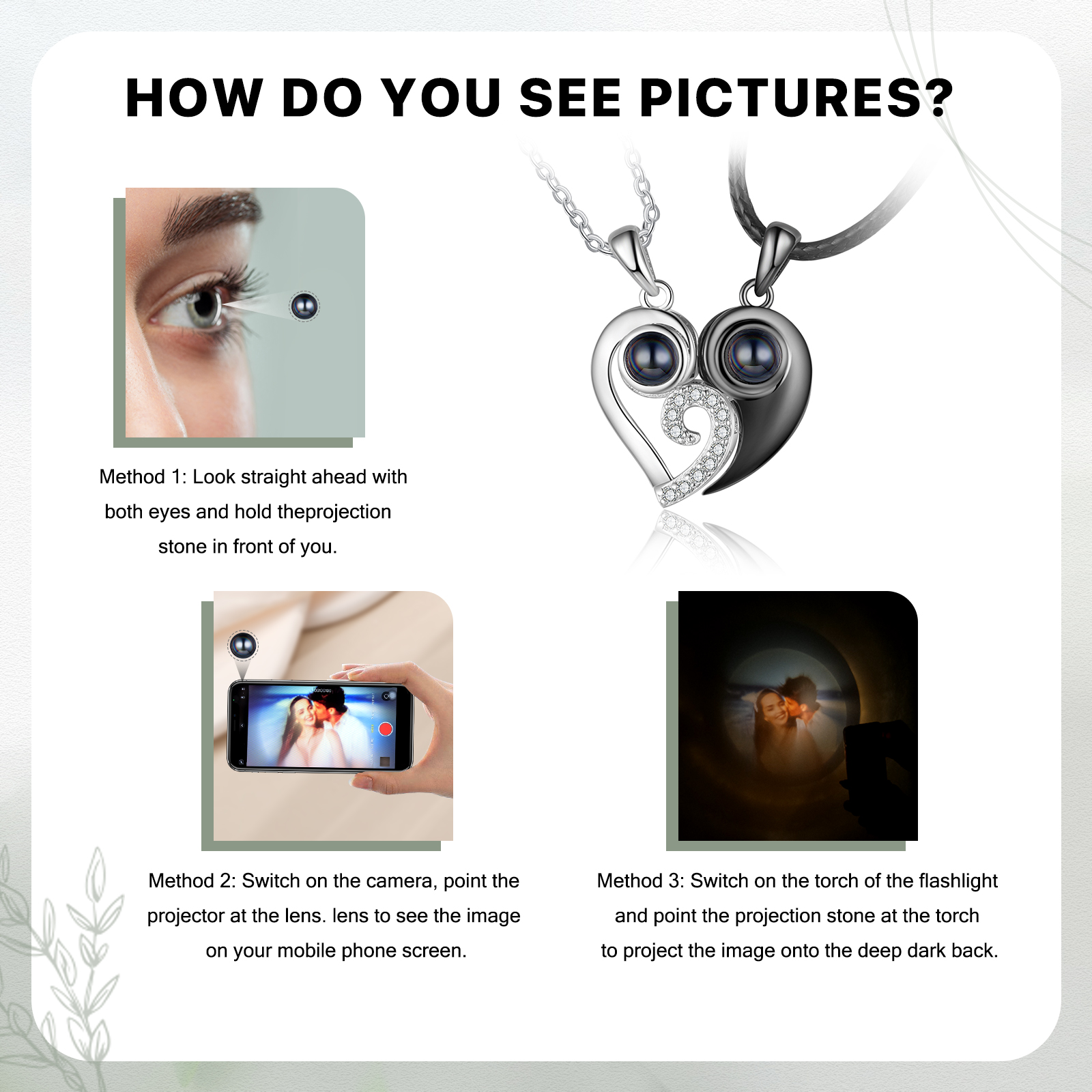 Personalised Heart Couple Necklace Set Custom Photo Projection Necklace Romantic Gifts For Him/Her-Jessemade AU