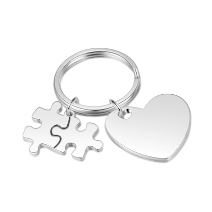2 Names - Personalised Puzzle Pieces Keychain Custom 1 Text Heart Keychain Gifts For Dad/Mom-Jessemade AU
