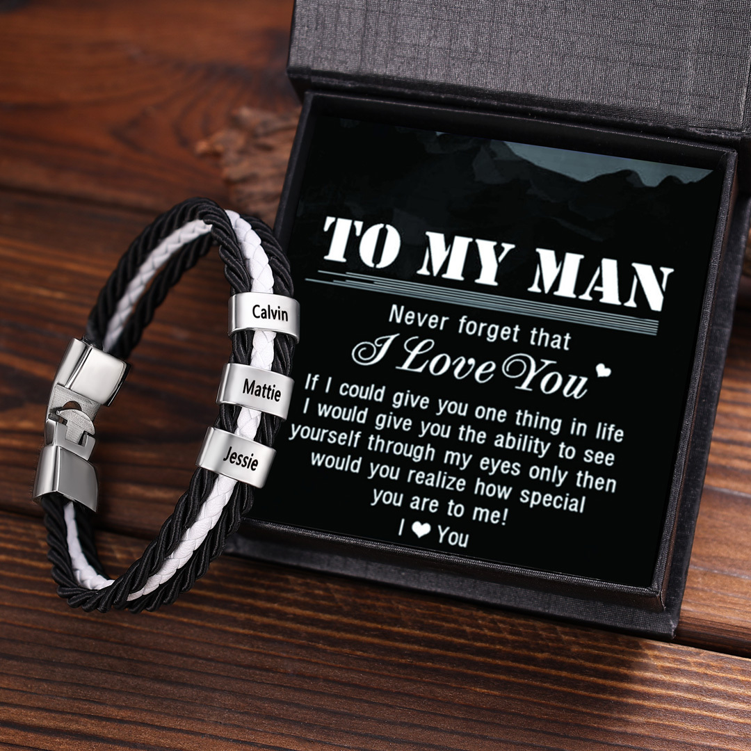 Mens Leather Bracelet Braided Layered Leather with 3 Beads Silver and Gold-Jessemade AU