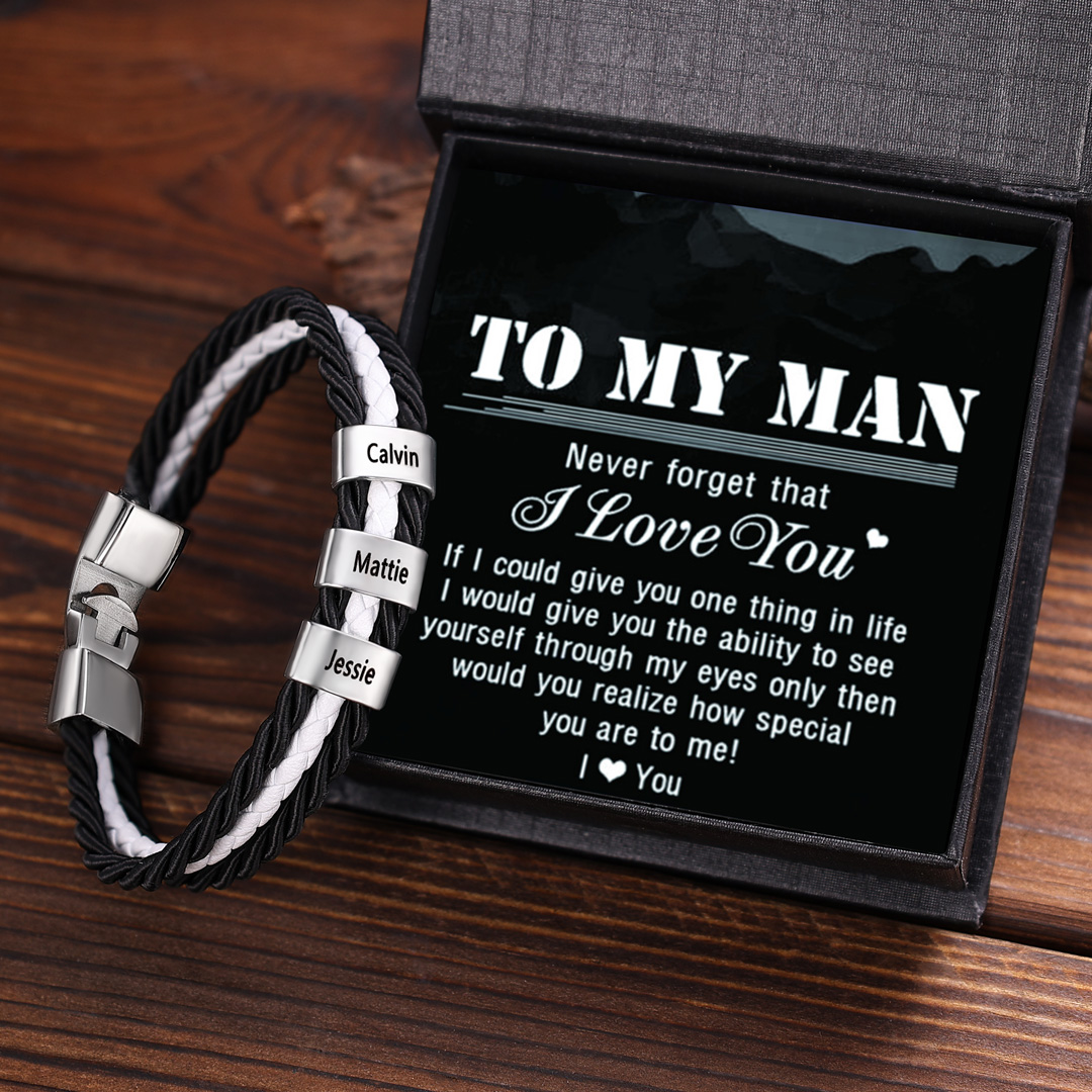 Mens Leather Bracelet Braided Layered Leather with 5 Beads Silver and Gold-Jessemade AU