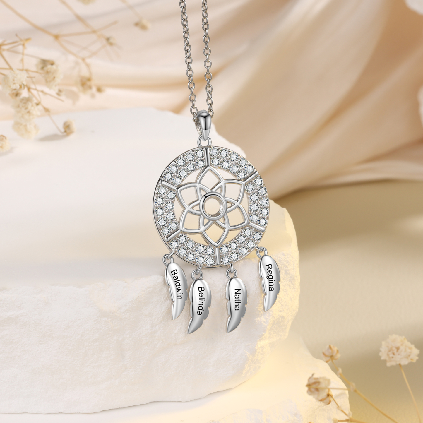 Personalised Dream Catcher Necklace Custom 4 Names Necklace Gifts For Her-Jessemade AU