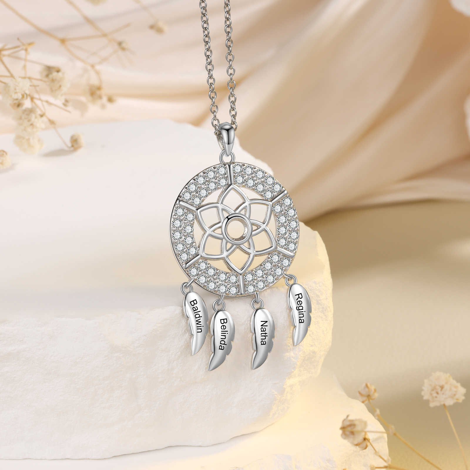 Personalised Dream Catcher Necklace Custom 4 Names Necklace Gifts For Her-Jessemade AU