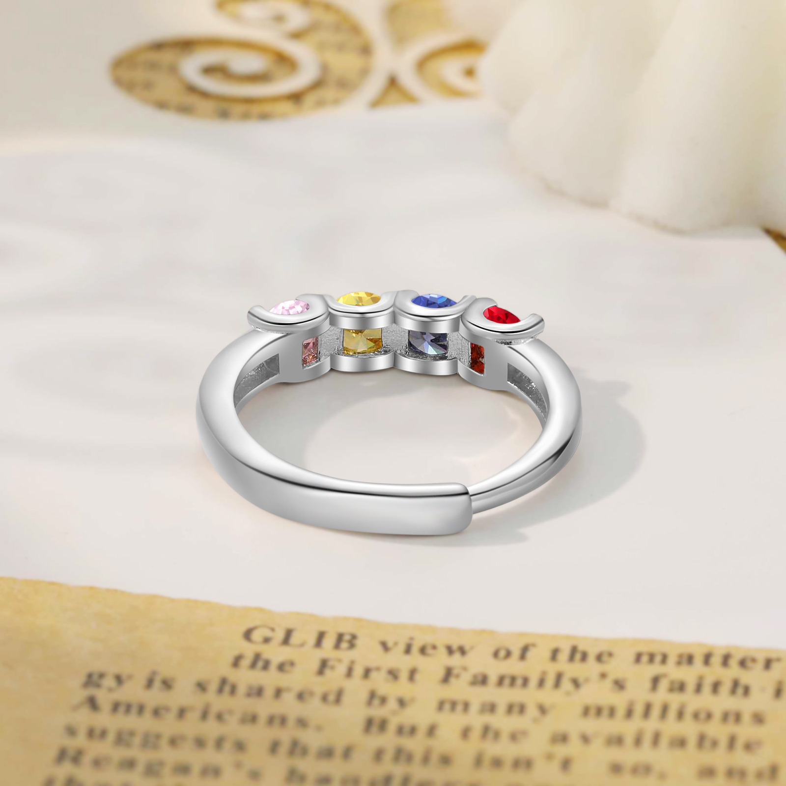 Personalised Women's Ring Customised 4 Birthstones Open Ring Birthday Gift for Women Girls-Jessemade AU
