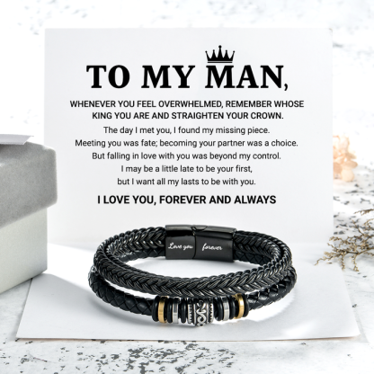 To My Man Leather Braided Bracelet - I Love You Forever And Always-Jessemade AU