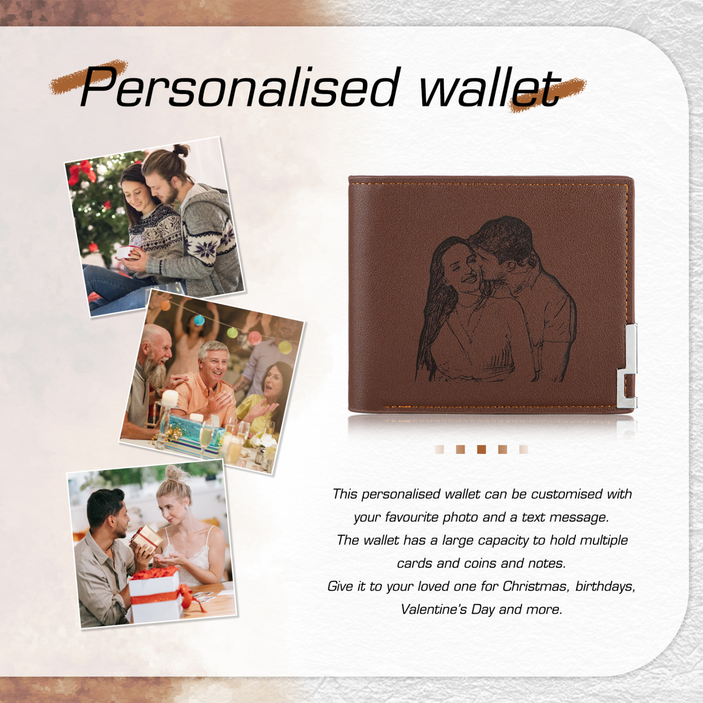 Personalised Leather Wallet Engraved Photo Folding Wallet Short Purse Love Gifts For Him-Jessemade AU