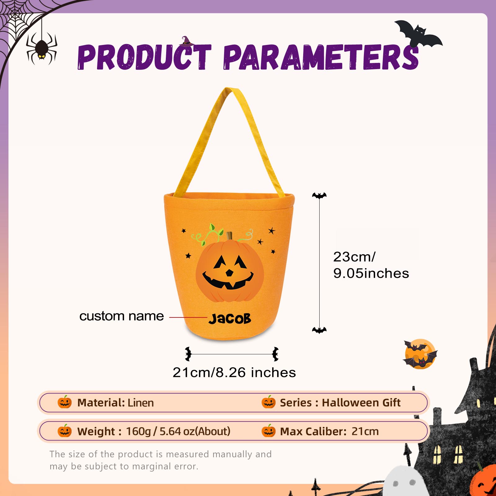 1 Name - Personalised Halloween Tote Bags Bucket Bag Halloween Trick or Treat Candy Bags for Children-Jessemade AU