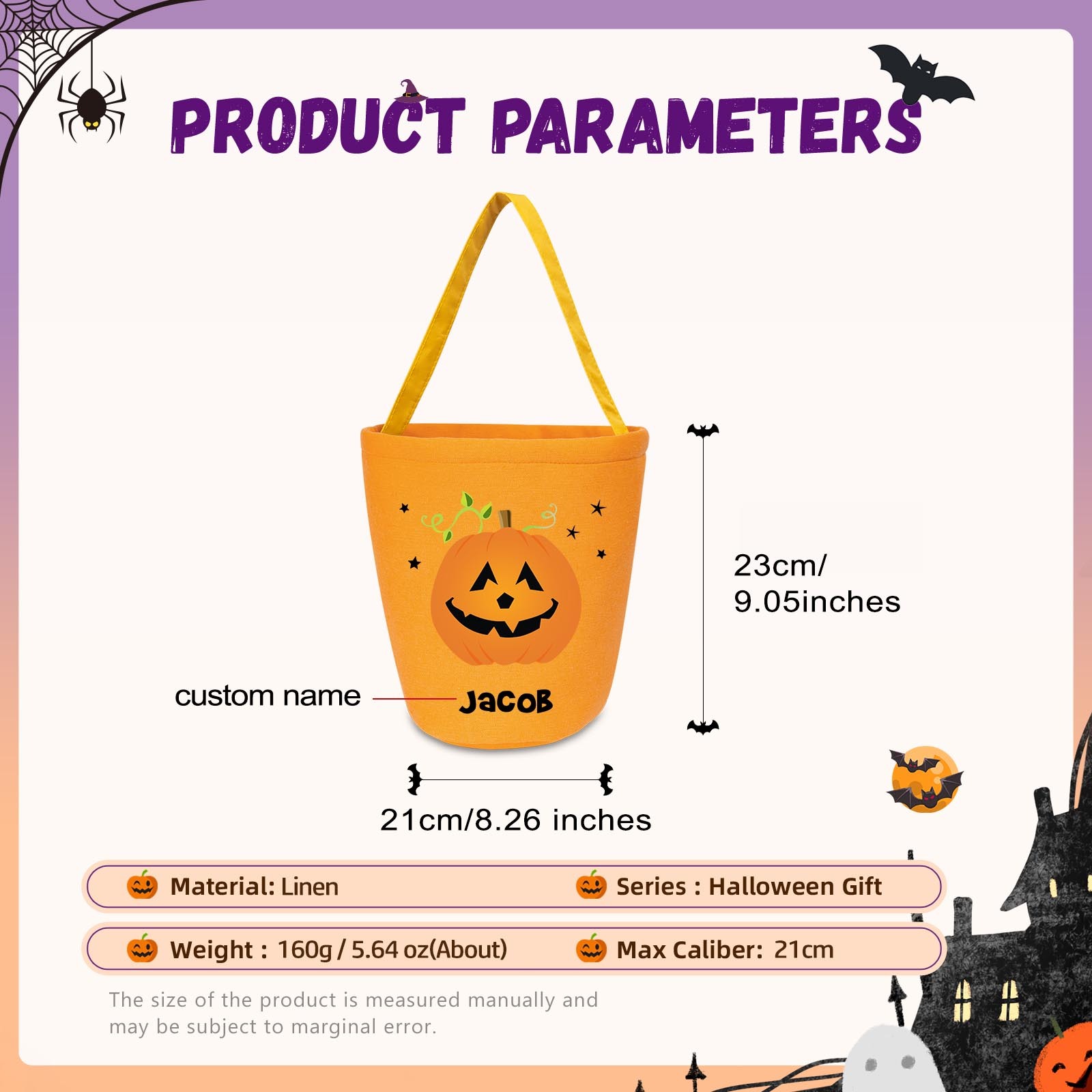 1 Name - Personalised Halloween Tote Bags Bucket Bag Halloween Trick or Treat Candy Bags for Children-Jessemade AU