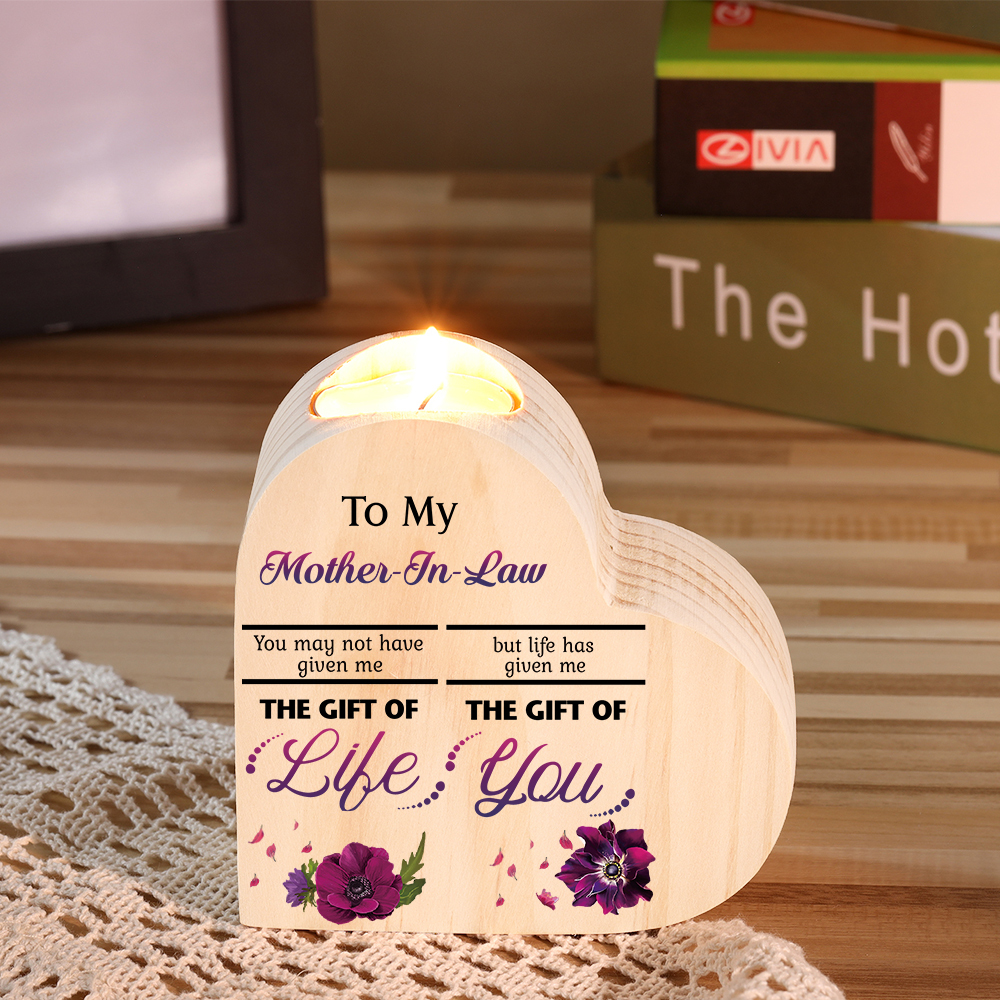 To My Mother-in-law Violet Flower Heart Candle Holder "Life Has Given Me The Gift of You" Wooden Candlestick-Jessemade AU
