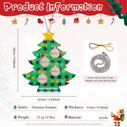 4 Names - Personalised Acrylic Christmas Tree Ornaments Customised Text & Name Xmas Pendant Gifts for Family Friends-Jessemade AU