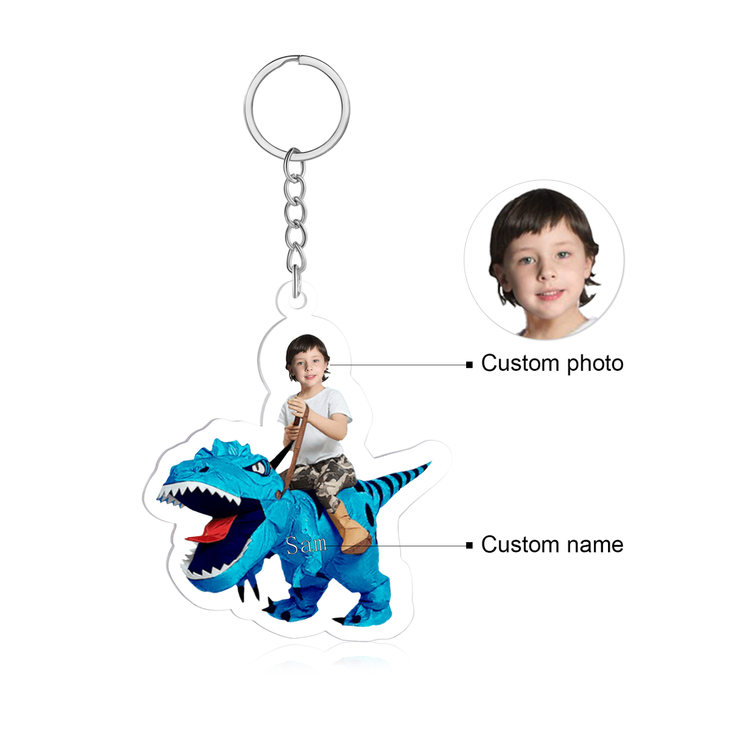 1 Name - Personalised Acrylic Dinosaur Keychain Customised Name & Photo Keychain Gift for Kids-Jessemade AU