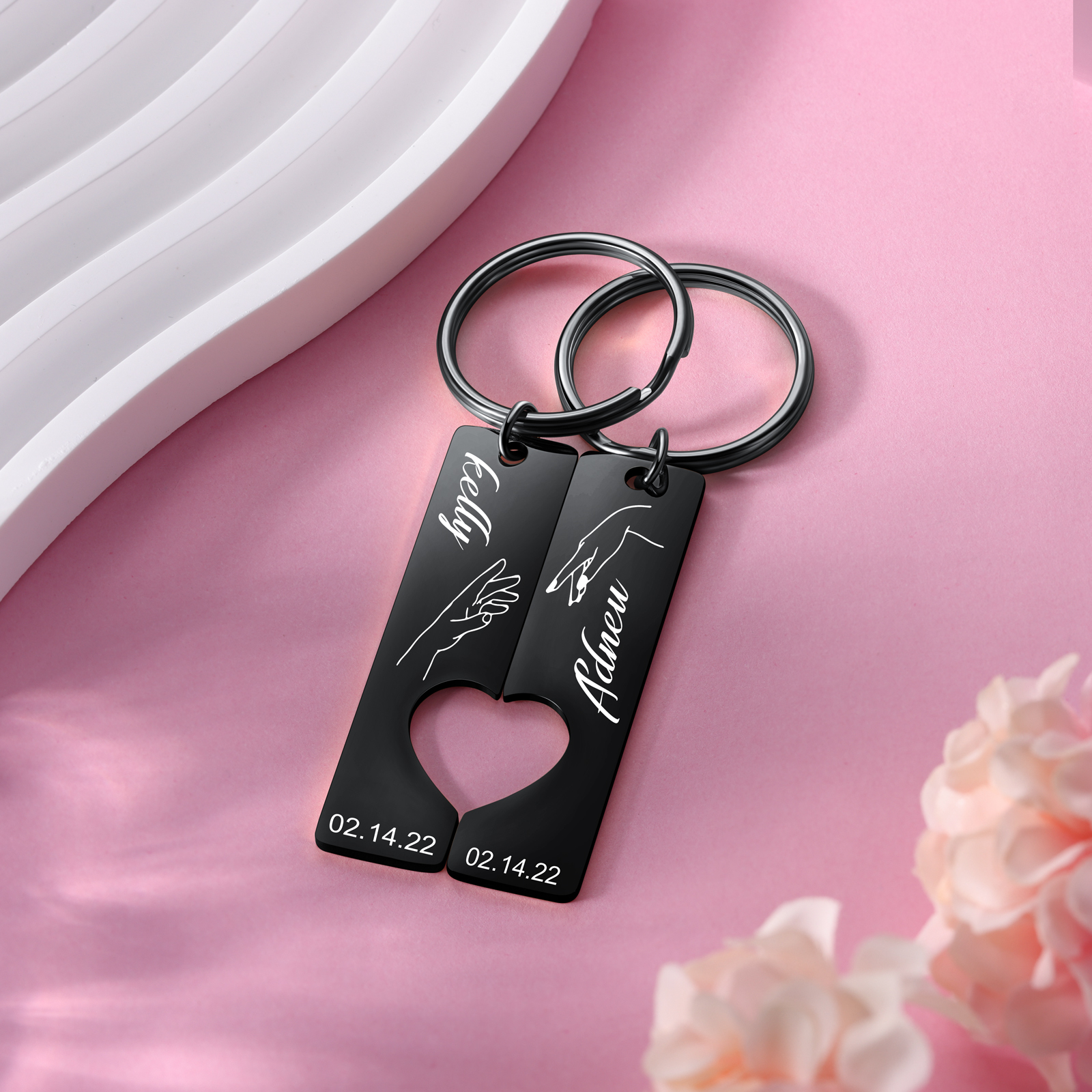 Personalised Promise Couple Keychain Set Engrave Name Heart Matching Couple Gifts-Jessemade AU