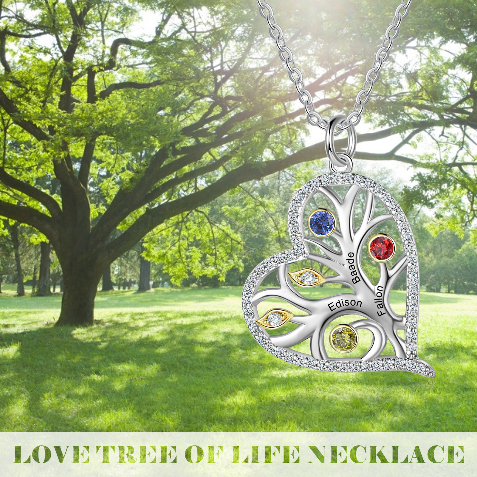 Personalised Family Tree Necklace With 3 Birthstones Custom Names Best Gift For Mother-Jessemade AU