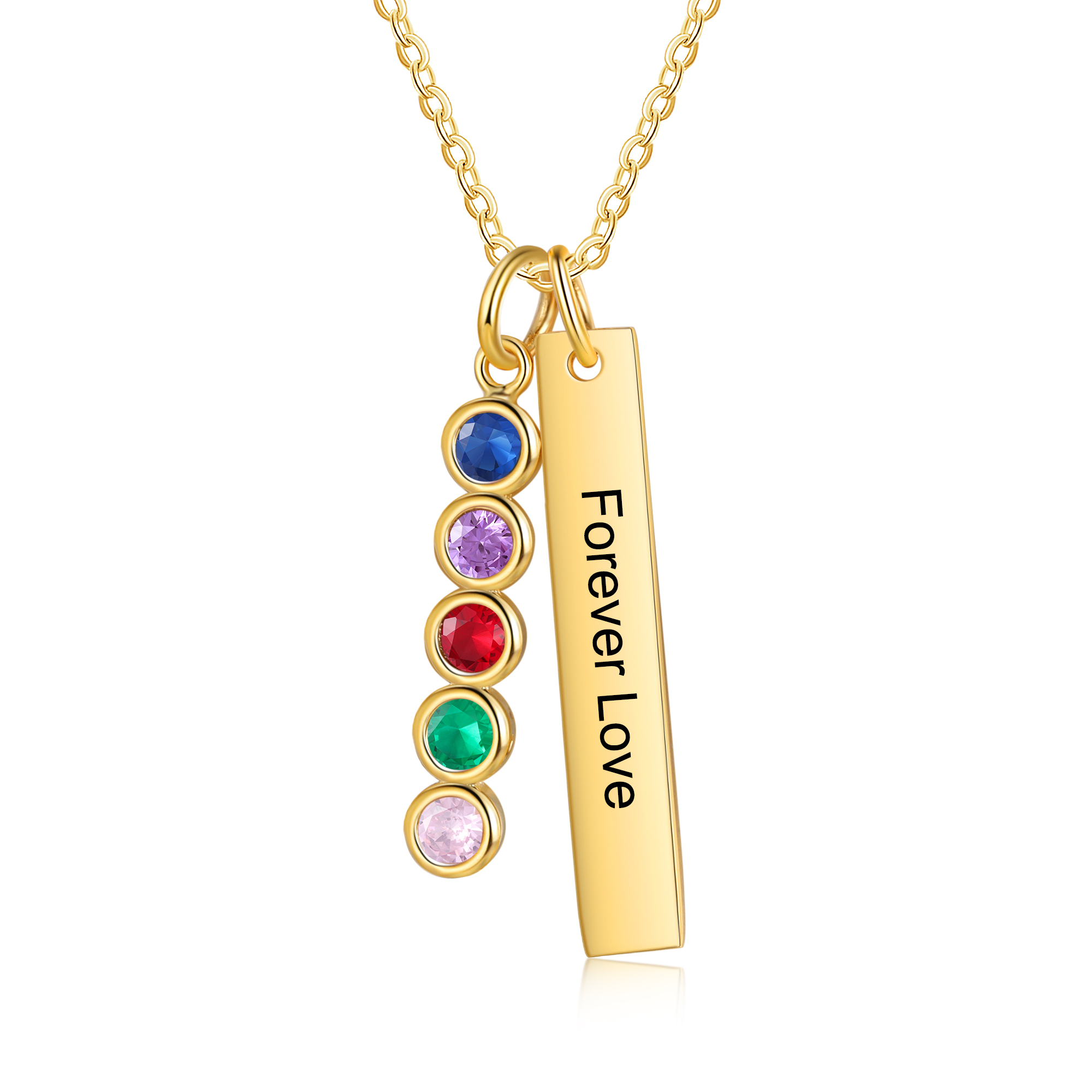 Personalised Bar Pendant Necklace Custom 5 Birthstones & 1 Text Necklace Birthday Gift for Her-Jessemade AU
