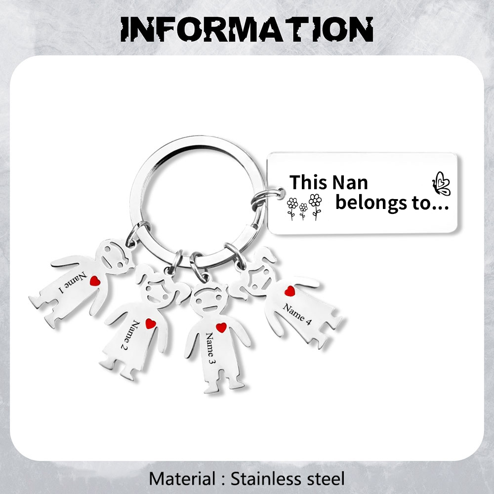 4 Names - Personalised Keychain with Kid Charms Engraved Names Keyring Mother's Day Gift for Nan-Jessemade AU