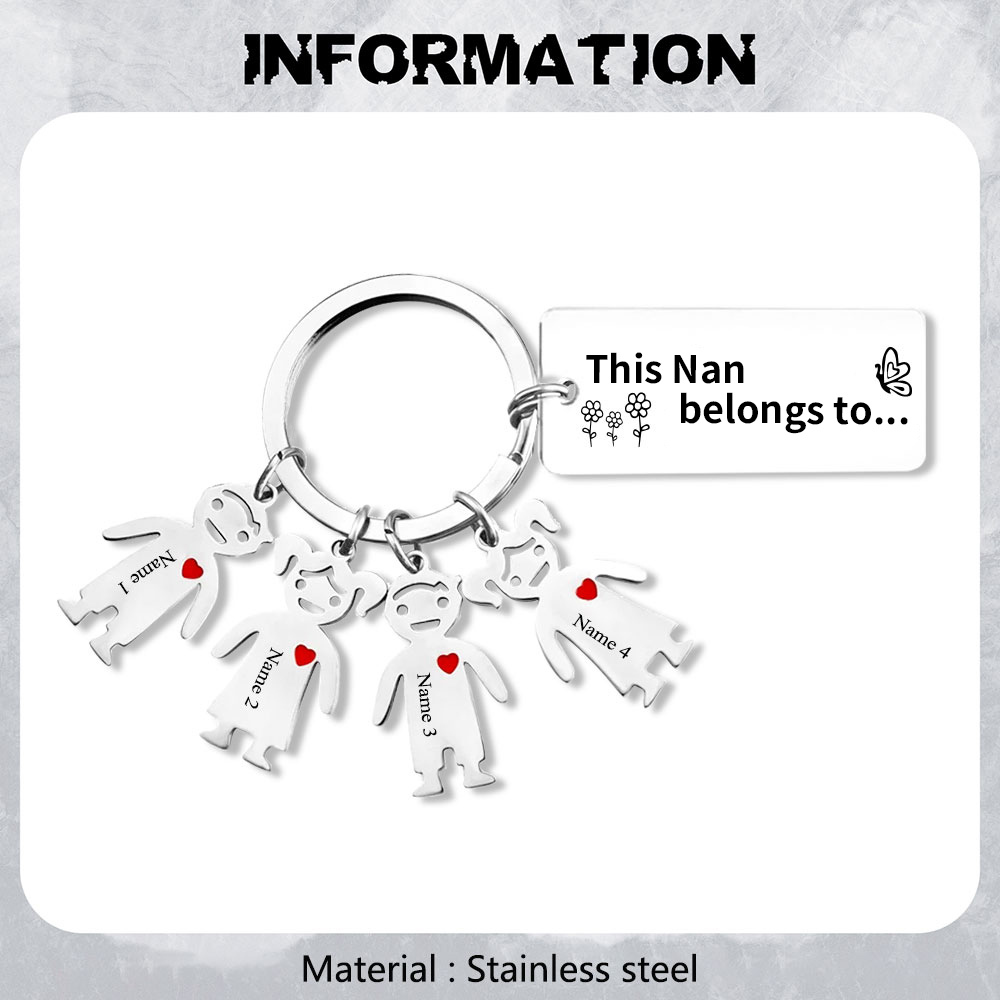4 Names - Personalised Keychain with Kid Charms Engraved Names Keyring Mother's Day Gift for Nan-Jessemade AU
