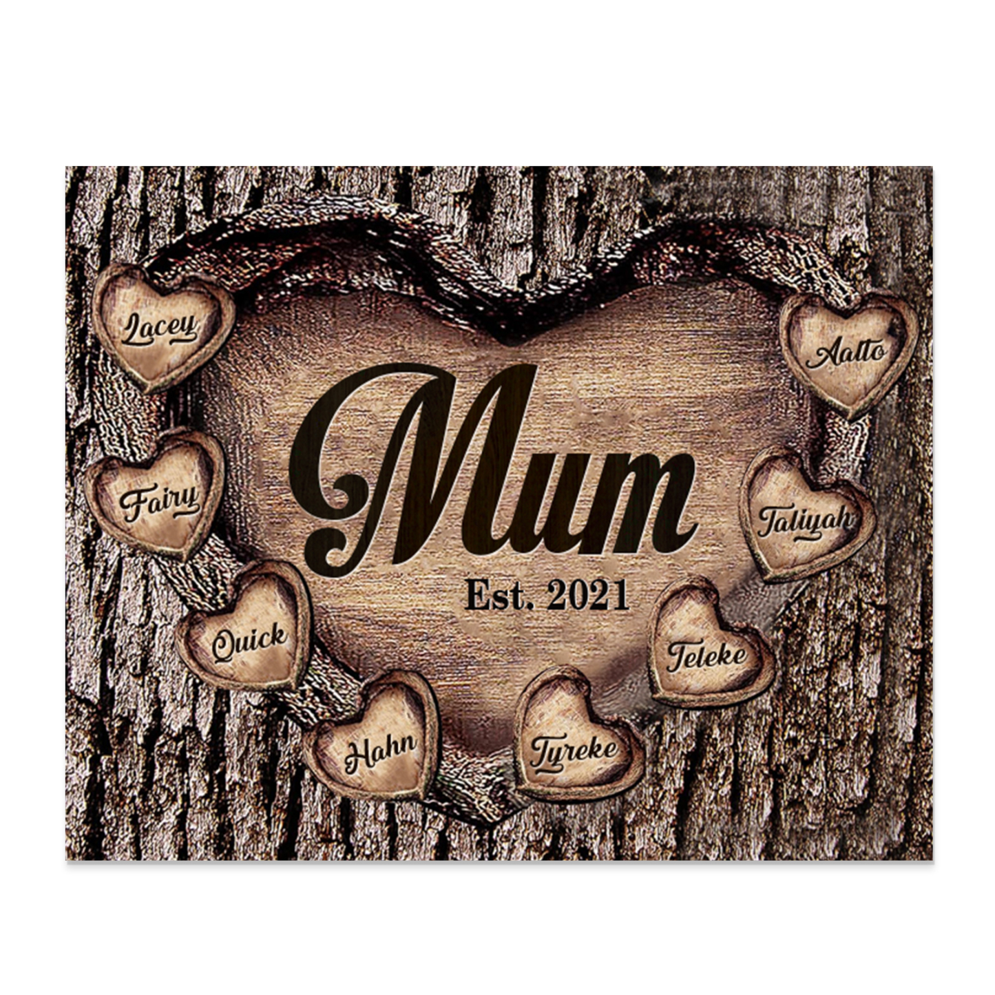 8 Names - Personalised Mum Wooden Plaque Custom Date & Names Home Decoration Hearts Gift for Mother-Jessemade AU