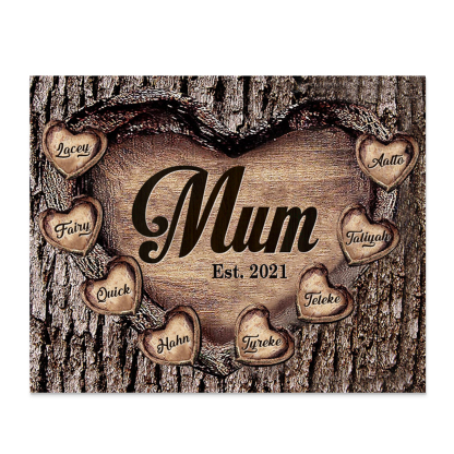 8 Names - Personalised Mum Wooden Plaque Custom Date & Names Home Decoration Hearts Gift for Mother-Jessemade AU