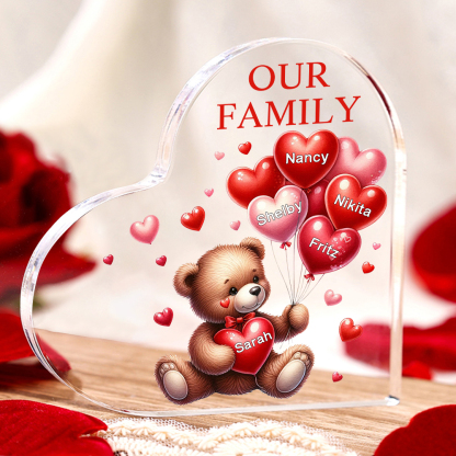 5 Names - Personalised Acrylic Heart Keepsake Custom Text Teddy Bear Balloon Ornaments Gifts for Grandma/Mother-Jessemade AU