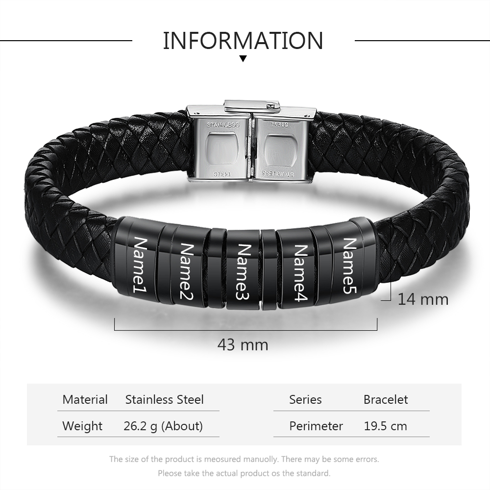 Black Personalised Men's 5 names Bracelet For Dad-Jessemade AU