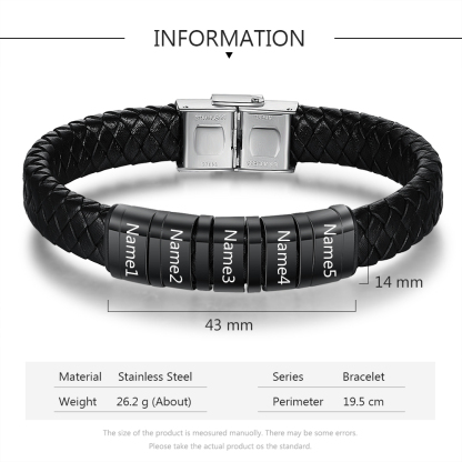 Black Personalised Men's 5 names Bracelet For Dad-Jessemade AU