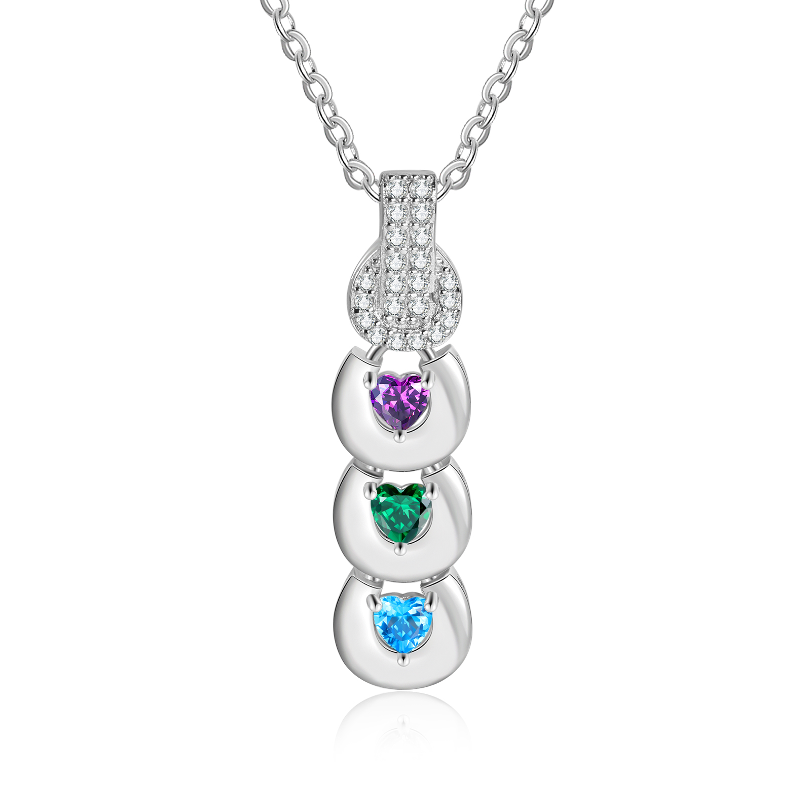 Custom Family Necklace Cascading Pendant with 3 Birthstones Engraving 3 Names Gifts for Her-Jessemade AU