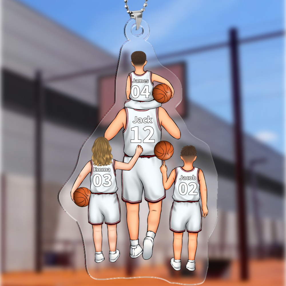 Personalised Basketball Family Hanging Ornament Custom 2–5 Names & Jersey Number Keychain Acrylic Pendant Father's Day Gift