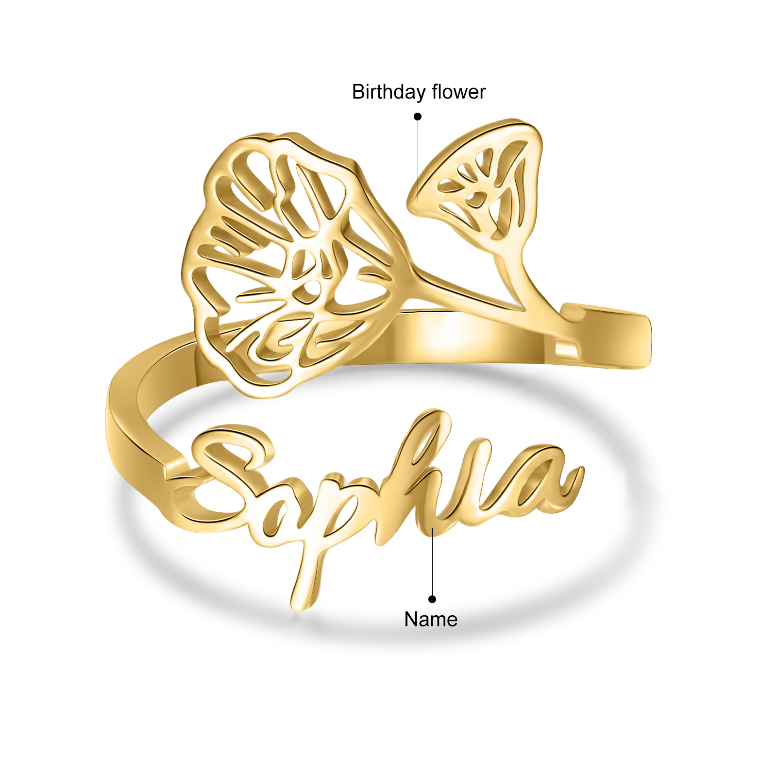 Personalised August Birth Flower Ring With Name Gifts For Her-Jessemade AU