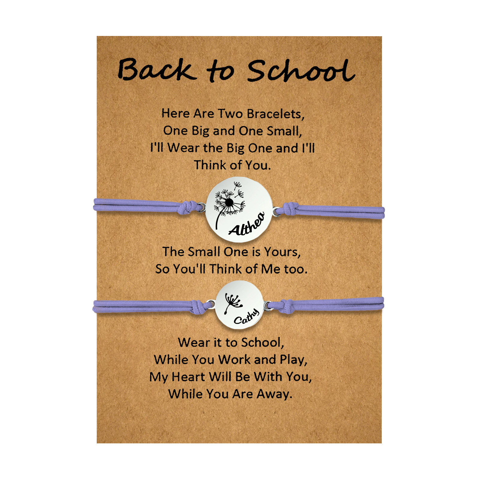 2 Pcs Dandelion Bracelet Set Custom 2 Names Adjustable Bracelets Back to School Gifts for Daughter-Jessemade AU