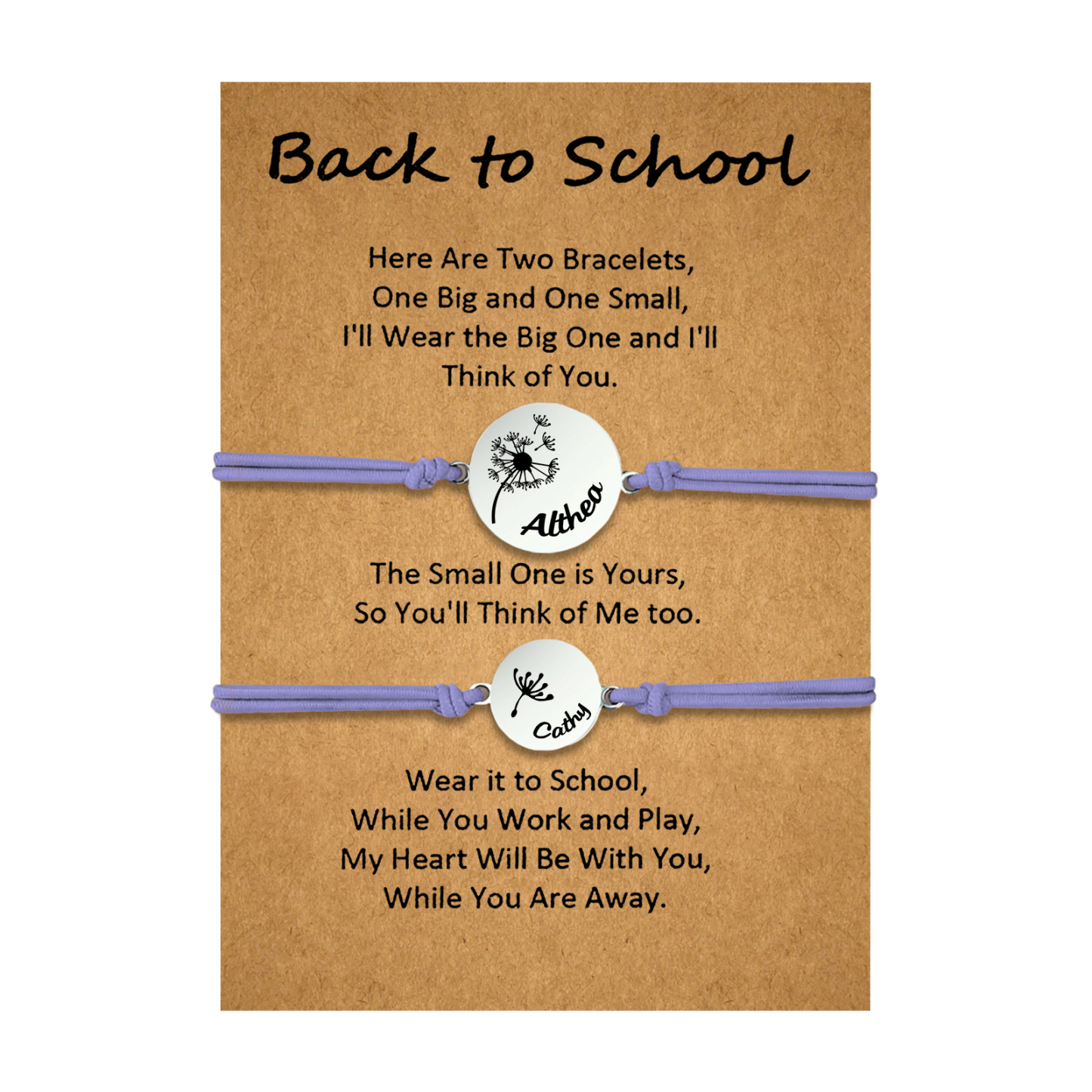 2 Pcs Dandelion Bracelet Set Custom 2 Names Adjustable Bracelets Back to School Gifts for Daughter-Jessemade AU