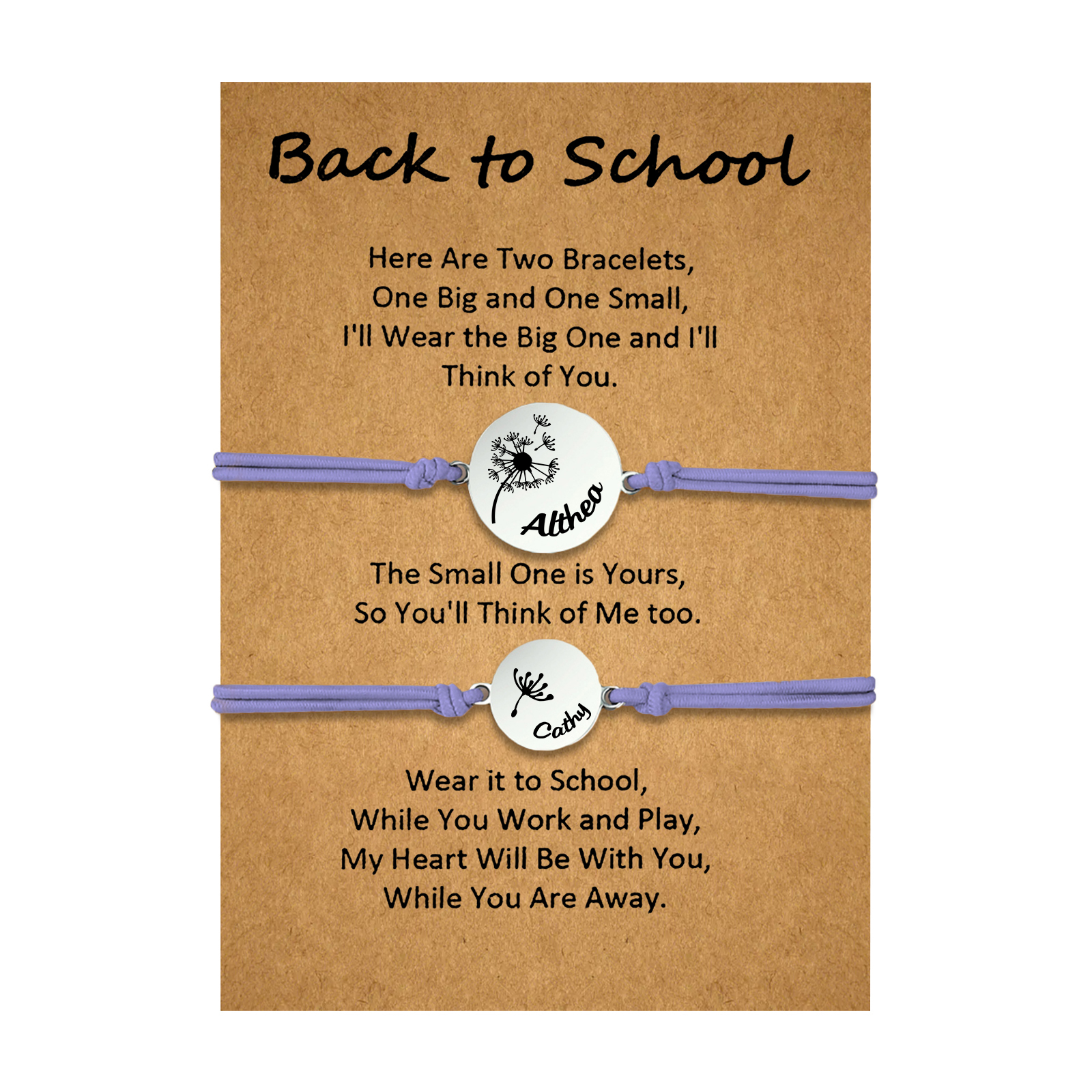 2 Pcs Dandelion Bracelet Set Custom 2 Names Adjustable Bracelets Back to School Gifts for Daughter-Jessemade AU