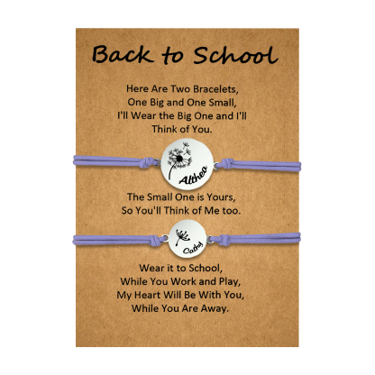 2 Pcs Dandelion Bracelet Set Custom 2 Names Adjustable Bracelets Back to School Gifts for Daughter-Jessemade AU