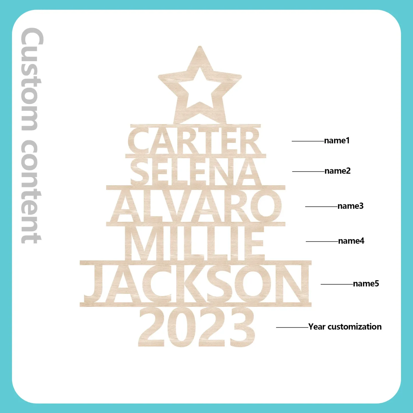 5 Names - Personalised Christmas Tree Ornaments Customised Name Xmas Wooden Decor Gifts for Family Friends-Jessemade AU