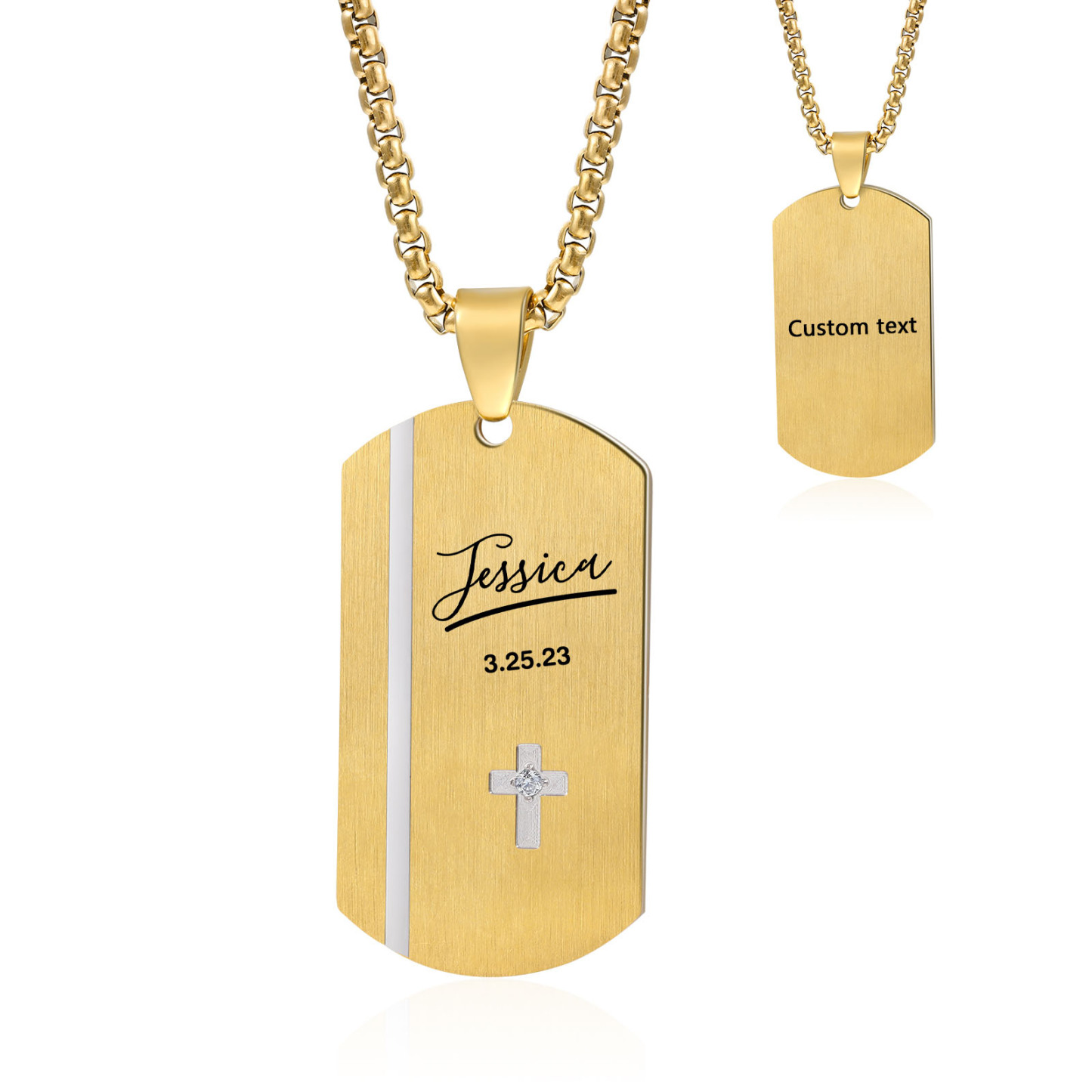 Personalised Men's Necklace Engraved Name & Date & Text Dog Tag Necklace Stainless Steel Gift for Him-Jessemade AU