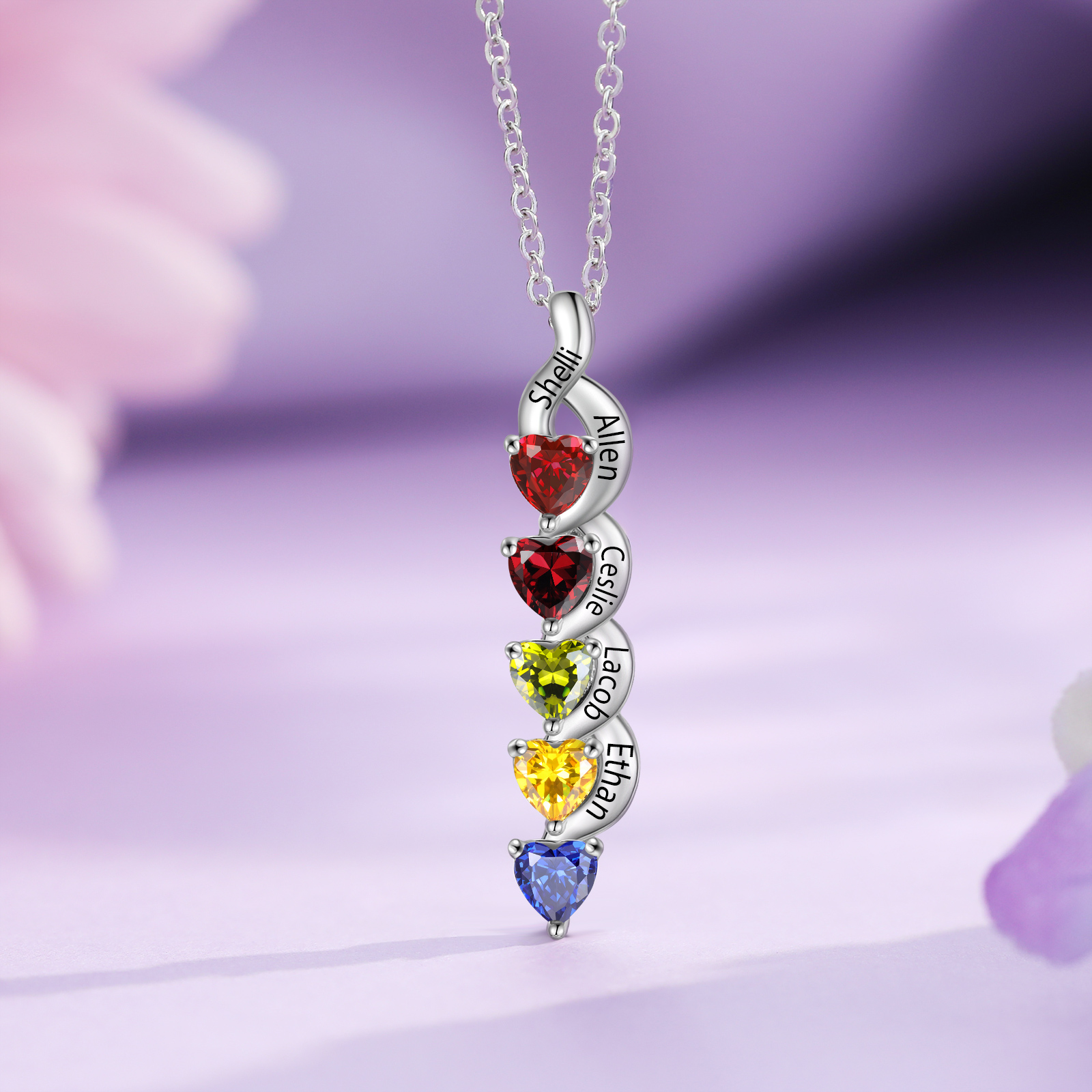 5 Names - Personalised Pendant Necklace Customised Names & Birthstones Necklace Birthday Gift for Women Girls-Jessemade AU