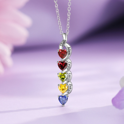 Custom Heart Birthstone Jewelry Set Necklace Bracelet for Family Personalised with 5 Names 5 Birthstones-Jessemade AU