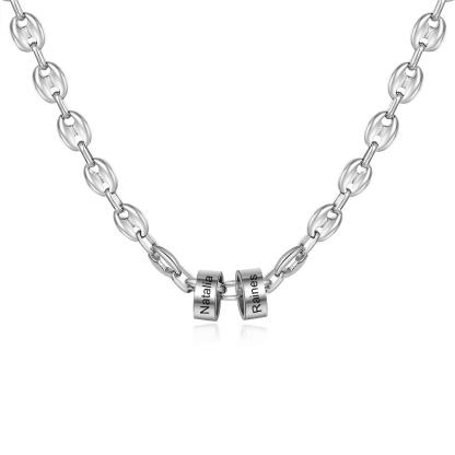 Personalised Men Pendant Necklace with 2 Beads Engraved 2 Names Custom Gifts for Him-Jessemade AU