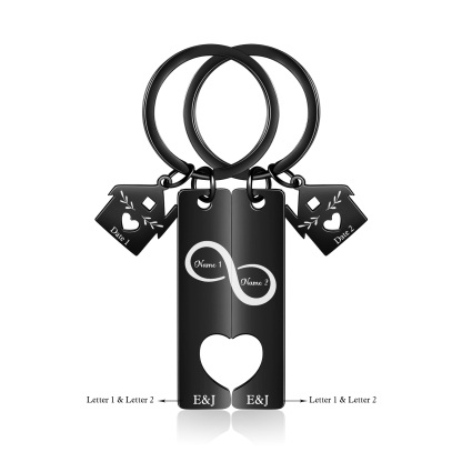 2 PCS Couple Keychain Set Custom 2 Names & Letters & Dates Keyring Infinity Keychain Romantic Personalised Gift for Him/Her-Jessemade AU