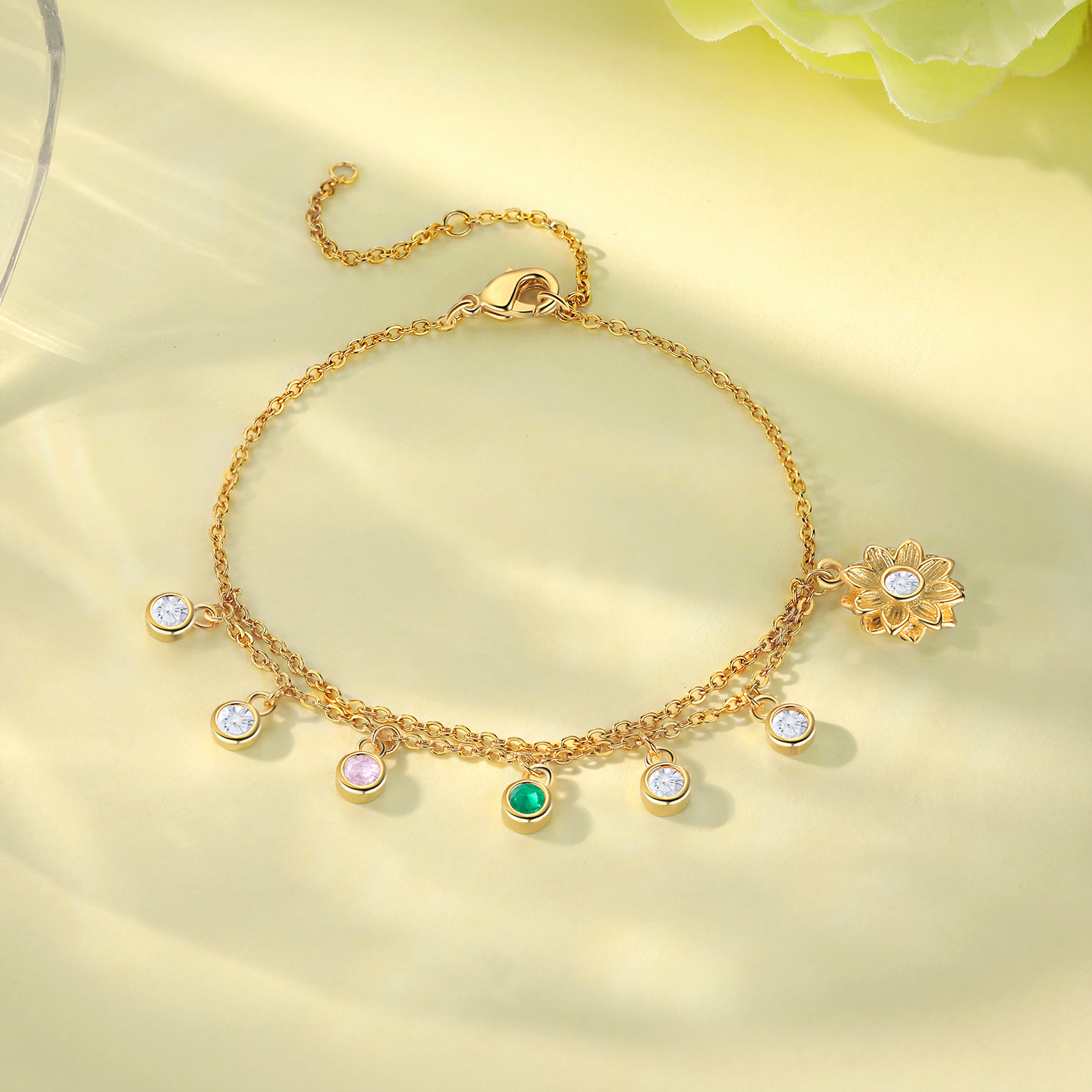 Personalised Women's Bracelet Custom 2 Birthstones Bracelet Gold Adjustable Bracelet Mother's Day Gift for Her-Jessemade AU