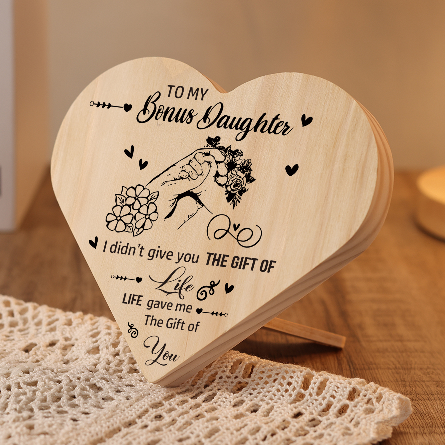 To My Daughter Life gave me The Gift of You Holding Hands Wooden Heart Keepsake Desktop Ornament-Jessemade AU