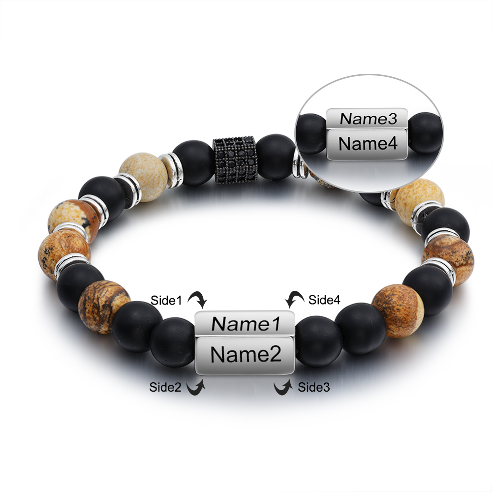 Personalised Round Beads Bracelet Custom Names Men's Bracelet Gifts For Him-Jessemade AU
