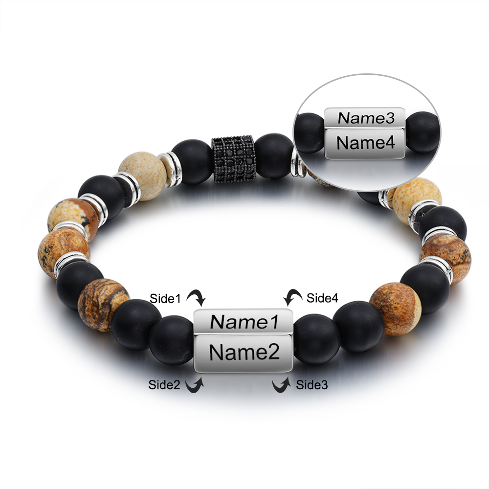 Personalised Round Beads Bracelet Custom Names Men's Bracelet Gifts For Him-Jessemade AU