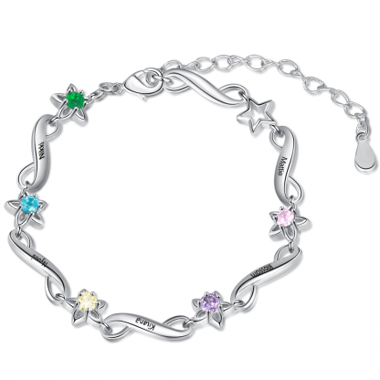 Personalised Star Bracelet With 5 Birthstones Engraved Names Bracelet Gift For Women-Jessemade AU