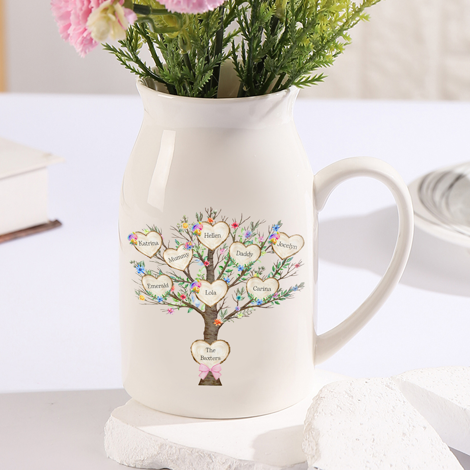 Personalised Ceramic Flower Vase Custom 2–8 Names & 1 Text Family Tree Vase Gift for Mother/Grandma-Jessemade AU