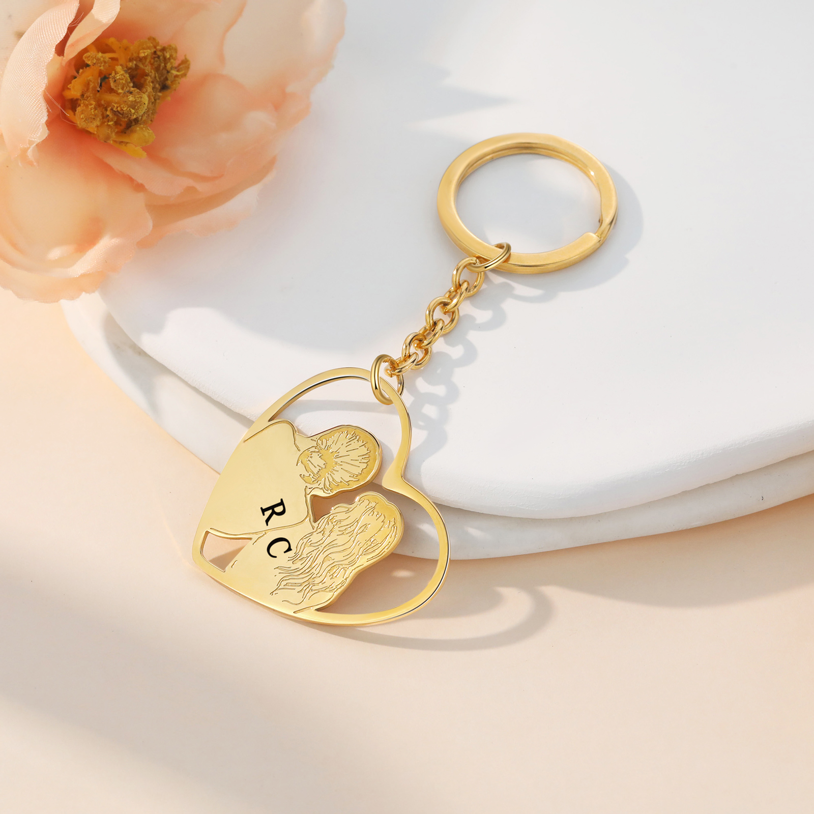 Personalised Heart Keychain Custom 2 Letters Keychain Gold Gift for Sisters-Jessemade AU
